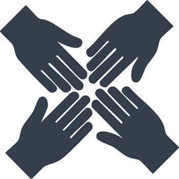 cuatro manos viniendo juntos en unidad y apoyo vector