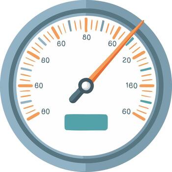 Dashboard gauge showing speed level illustration with orange indicator and numbers vector