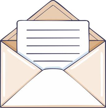 Open mail envelope with a blank lined paper inside ready for a message communication concept vector