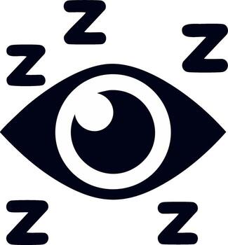 Stylized dark eye icon with floating Z letters symbolizing sleepiness, fatigue, and needing rest vector