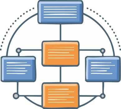Hand Drawn Network Diagram Illustrating Connected Data Blocks and Information Flow vector
