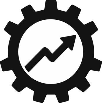 Black Gear with Rising Arrow Symbolizing Progress and Growth in Mechanical Processes vector