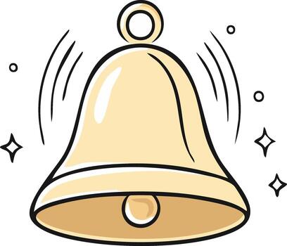 Ringing bell cartoon with sound waves and sparkles illustration for notification or alert message vector