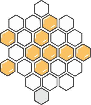 Honeycomb structure with empty cells and yellow cells for an incomplete hexagon vector