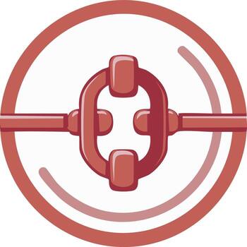 Red chain link icon within a circular frame symbolizing connection and strength vector
