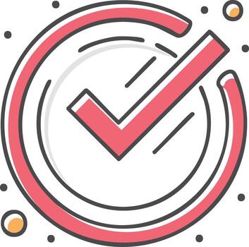 rojo marca de verificación icono dentro un vibrante circulo representando aprobación éxito y tarea terminación vector