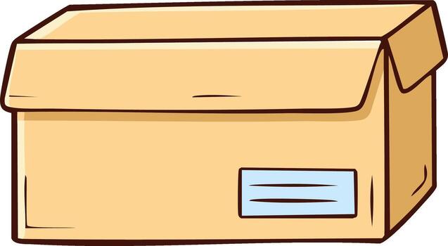 Illustration of a closed cardboard box with a blank label attached to the side vector