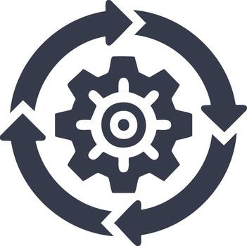 Gear with circular arrows indicating a continuous cycle or process, symbolizing workflow or operation vector