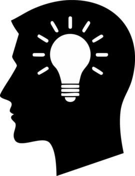 Idea generation, human brain silhouette with a light bulb, bright inspiration, knowledge, and mental concepts, intellectual potential vector