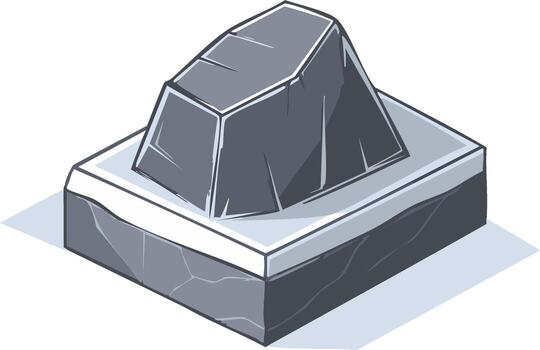 Isometric illustration of a stylized gray stone monument featuring a rough textured rock on a sturdy rectangular base graphic vector