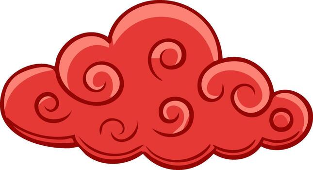 Stylized red cloud with traditional swirling patterns and rounded edges vector