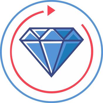 Sparkling blue diamond icon with a dynamic red refresh arrow inside a modern circle vector