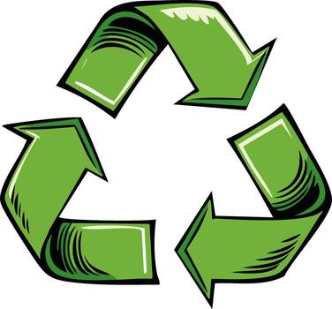Green recycling symbol composed of three chasing arrows in a triangular loop vector