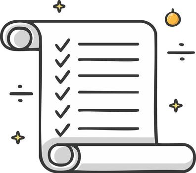 Hand drawn illustration of a completed checklist on a paper scroll vector