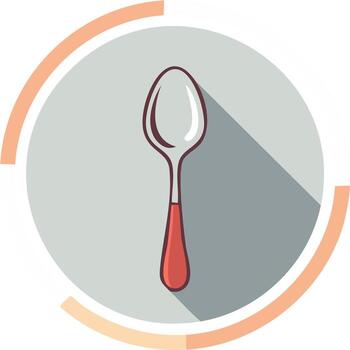 Illustration of a spoon with a red handle on a grey circle background vector