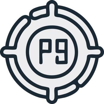 Modern Minimalist Target Scope Icon with P9 Identifier Symbol for Digital Interface Design vector