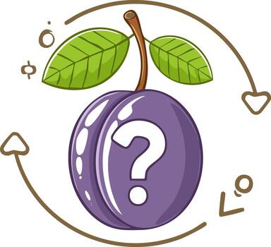 Plum Fruit with Question Mark and Arrows Illustration for Learning and Concepts vector