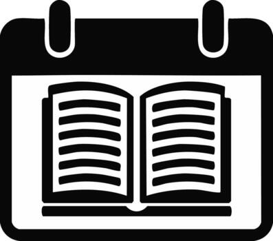 Academic calendar icon with open textbook for scheduling study, exams, homework deadlines, or educational events vector