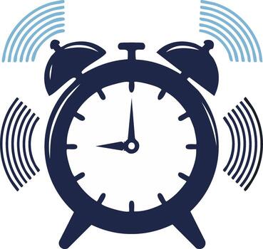 Loud ringing classic twin bell alarm clock icon with sound waves for a wake up call vector