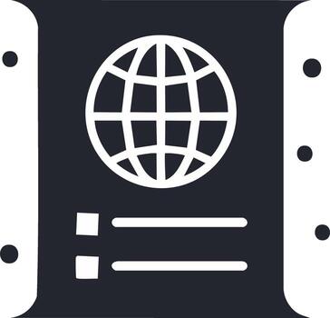 Stylized global travel document icon featuring a world map and information fields vector