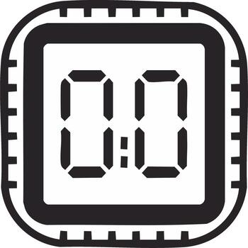 Doodle illustration of a digital timer or stopwatch with one second on the display vector
