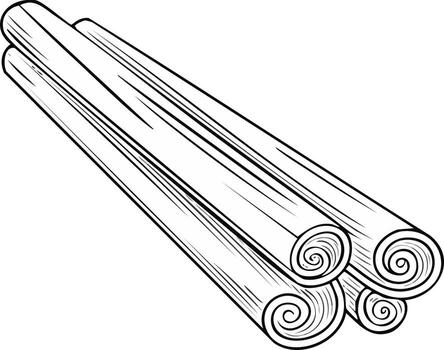 A bundle of rolled cinnamon sticks with visible spiral textures and defined lines vector