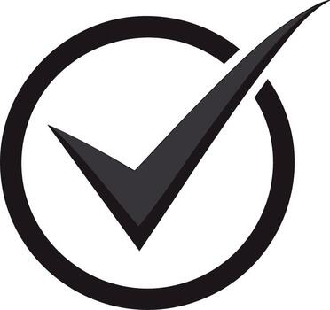 Black checkmark icon in a circle representing approval completion and success vector