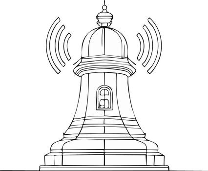imponente estructura con comunicación señales emanando, línea Arte ilustración de señal transmisión vector