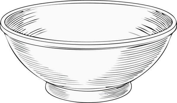 Elegant Empty Bowl Graphic Illustration with Hatch Shading Technique vector