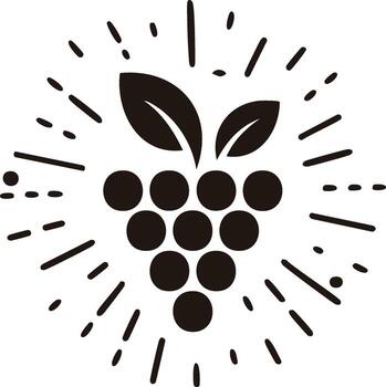 Stylized cluster of grapes with leaves and rays vector