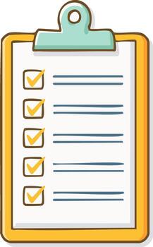 Cartoon Style Clipboard with Completed Checklist and Five Yellow Checkmarks Successfully Finished Tasks vector