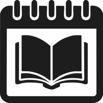 Open book icon inside a calendar page outline representing learning and scheduling vector