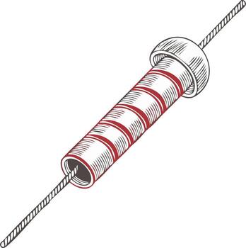 Electrical fuse or resistor component with red bands and connecting wires in engraved style vector