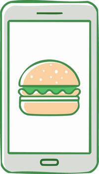 teléfono inteligente mostrando hamburguesa en línea ordenando solicitud interfaz vector