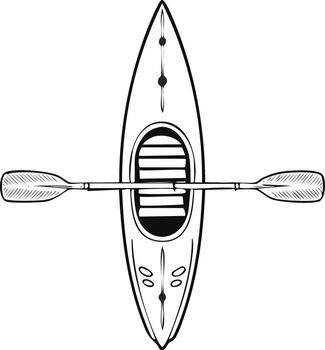 Sketch of Single Kayak with Paddle for Summer Water Recreation vector