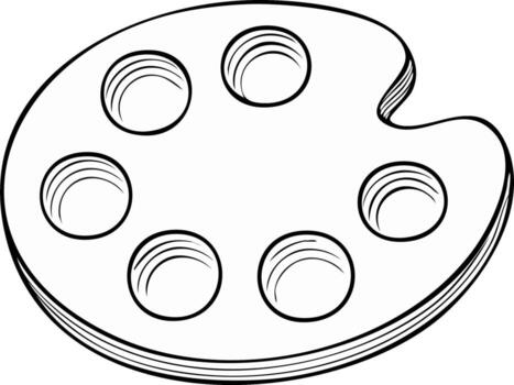 Outline drawing of a paint palette with blank wells ready for color mixing and artistic creation vector