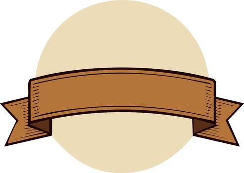 Old fashioned blank brown ribbon banner illustration with a rustic textured look on a pale circular background vector