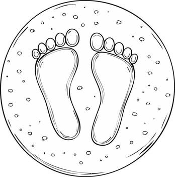 negro y blanco bosquejo de humano huellas dentro un texturizado circular marco simbolizando un camino o viaje vector