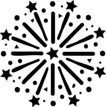 Black and white explosion fireworks pattern with stars dots and triangles vector