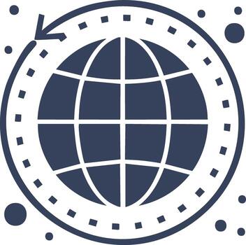 Global network connection symbol with circling arrow for worldwide communication and data transfer vector