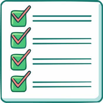 dibujos animados Lista de Verificación formar con terminado Tareas y marcas de verificación, representando confirmación, cumplimiento, y que hacer liza, con un juguetón, dibujado estilo vector