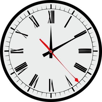 Classic analog clock with Roman numerals and red second hand marking time vector