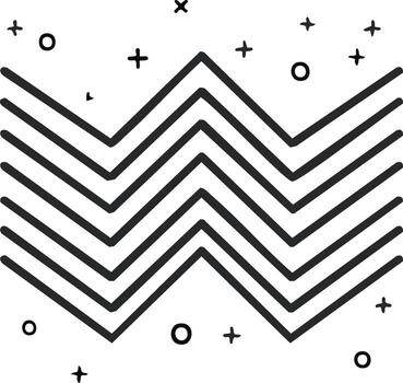 Abstract black zigzag lines with playful scattered geometric shapes creating a modern retro pattern vector