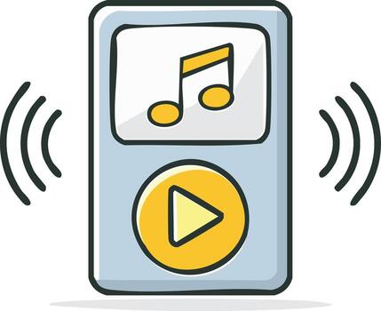 Portable Music Player with Play Button and Sound Waves Icon vector
