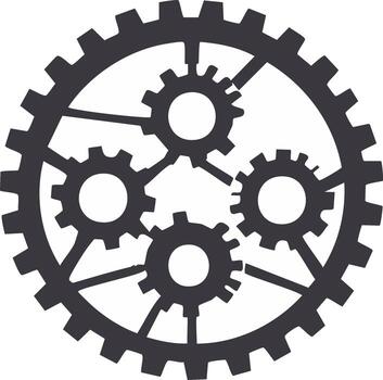 Interlocking gears forming a functional mechanical wheel system vector
