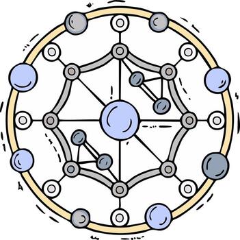 intrincado circular geométrico resumen modelo con conectado esferas y líneas en suave azul y gris tonos vector