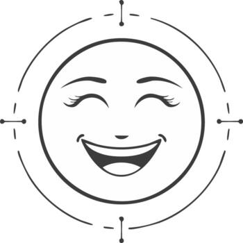 Happy Smiling Face Simple Line Art in Circle Symbol with Lashes vector
