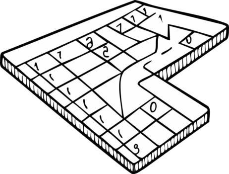 Hand drawn board game with a winding path and numbered squares leading to a finish arrow vector