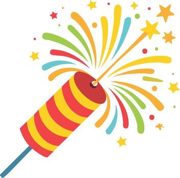 al estilo de dibujos animados petardo explotando con estrellas y serpentinas vector