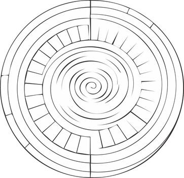 concéntrico circulo laberinto con espiral centrar y radial segmentos para caminos vector
